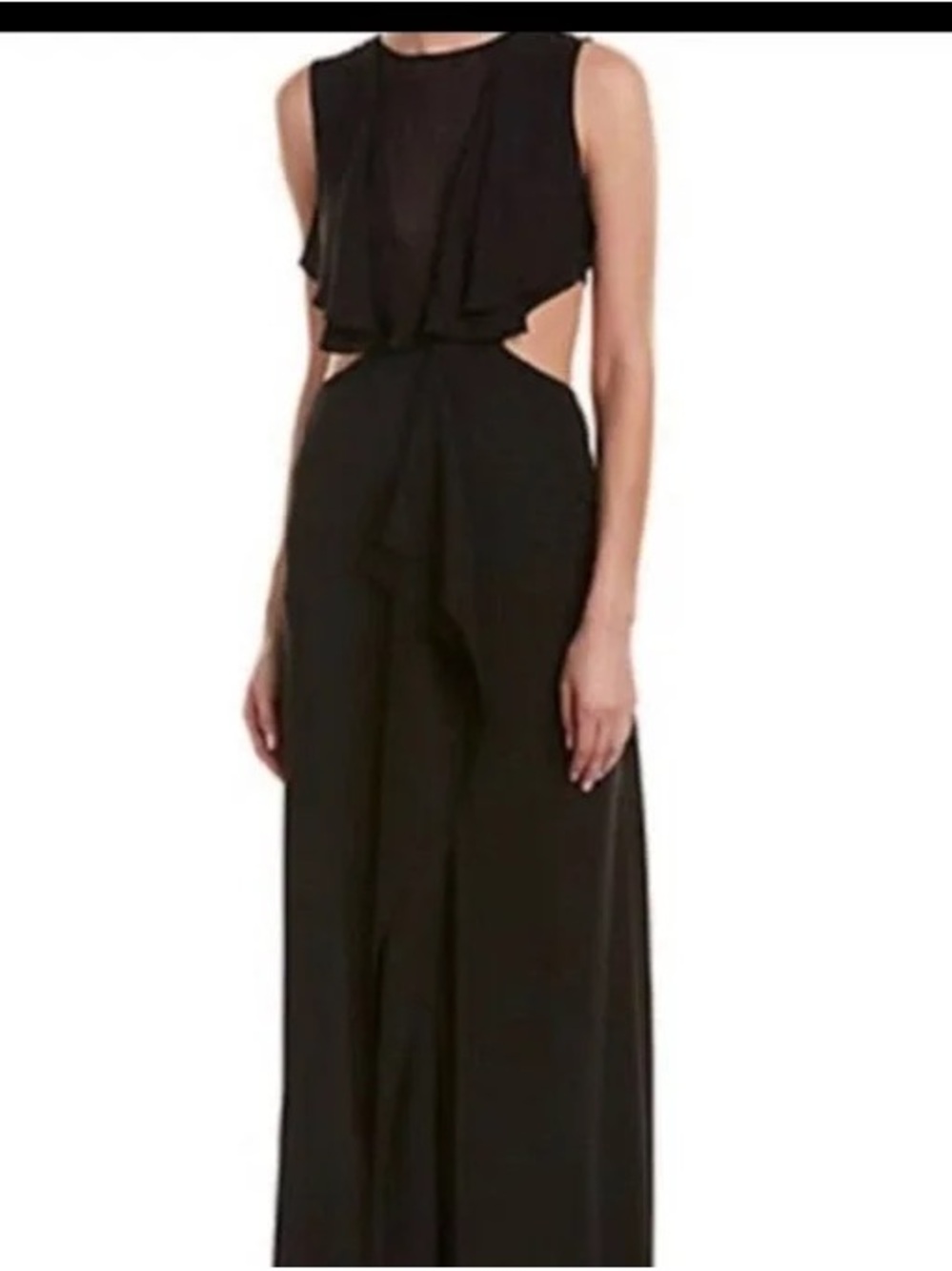 BCBGMaxAzria Black Sleeveless Draped Sheer Open Back Cut Out Sides Maxi Dress